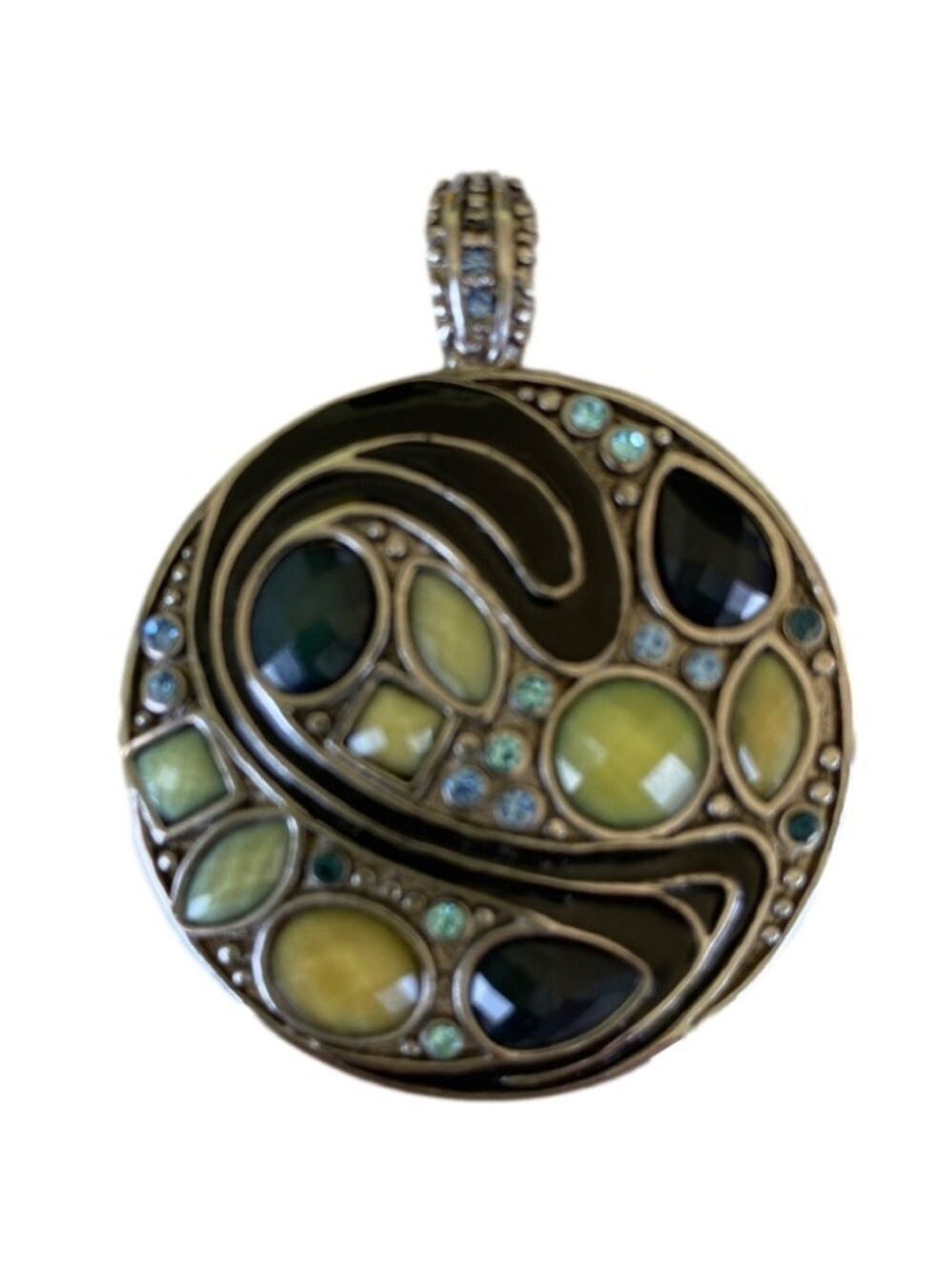 Lia Sophia Pendant Silver-tone Faux Black Green Stones OS